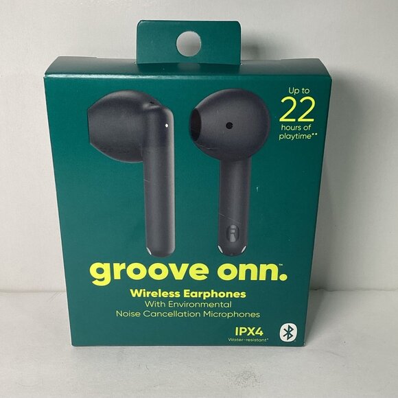 Groove Onn Wireless Earphones 1PX4 Black 22 Hrs of Playtime New In Sealed Box - Picture 1 of 3